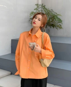 Orange Button-Up Single Pocket Shirt | Sunghoon - Enhypen -Diva s Closet Sunghoon Enhypen Orange Button Up Single Pocket Shirt 7 1 600x735 1