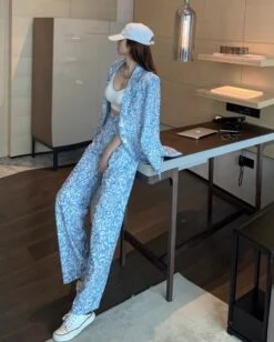 Blue Floral Print Pants | Taehyung - BTS -Diva s Closet Taehyung BTS White Floral Print Pants 2