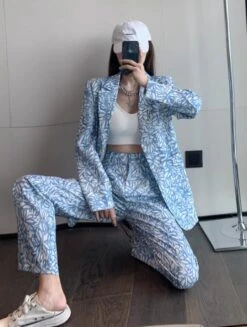 Blue Floral Print Pants | Taehyung - BTS -Diva s Closet Taehyung BTS White Floral Print Pants 3