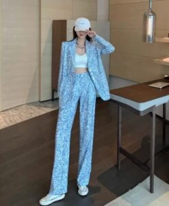 Blue Floral Print Pants | Taehyung - BTS -Diva s Closet Taehyung BTS White Floral Print Pants 5 600x732 1