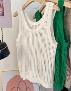 White Hollowed Knitted Sleeveless Top | Taeyong - NCT -Diva s Closet Taeyong NCT White Hollowed Knitted Sleeveless Top 3 600x771 1