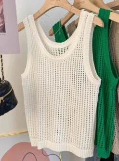 White Hollowed Knitted Sleeveless Top | Taeyong - NCT -Diva s Closet Taeyong NCT White Hollowed Knitted Sleeveless Top 5 600x806 1