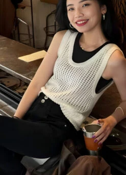 White Hollowed Knitted Sleeveless Top | Taeyong - NCT