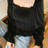 Black Velvet Square Collar Top | Wheein - Mamamoo -Diva s Closet Wheein Velvety Square Collar Blouse 5 e1636971458852