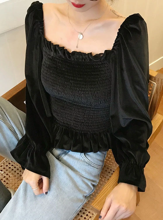 Black Velvet Square Collar Top | Wheein - Mamamoo 3 Black Velvet Square Collar Top | Wheein - Mamamoo