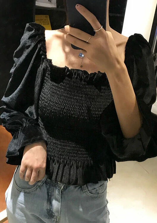 Black Velvet Square Collar Top | Wheein - Mamamoo 4 Black Velvet Square Collar Top | Wheein - Mamamoo - Image 2