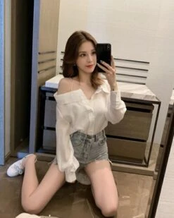 White Asymmetrical Off Shoulder Blouse | Nayeon - Twice -Diva s Closet White Asymmetrical Off Shoulder Blouse Nayeon Twice 1