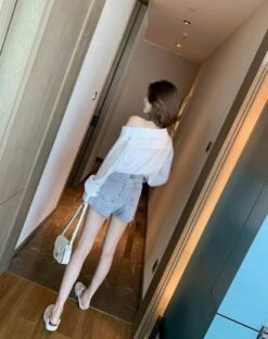 White Asymmetrical Off Shoulder Blouse | Nayeon - Twice -Diva s Closet White Asymmetrical Off Shoulder Blouse Nayeon Twice 10 600x757 1