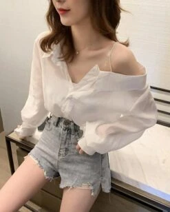 White Asymmetrical Off Shoulder Blouse | Nayeon - Twice -Diva s Closet White Asymmetrical Off Shoulder Blouse Nayeon Twice 11