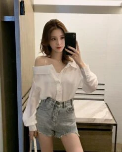 White Asymmetrical Off Shoulder Blouse | Nayeon - Twice -Diva s Closet White Asymmetrical Off Shoulder Blouse Nayeon Twice 14