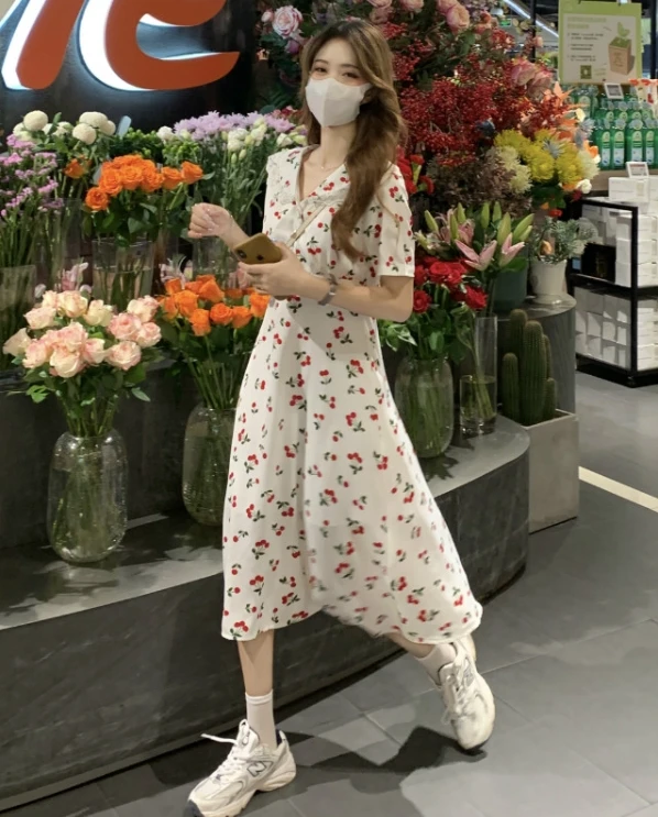 White Cherry Print Dress | Jeongyeon - Twice 7 White Cherry Print Dress | Jeongyeon - Twice - Image 5