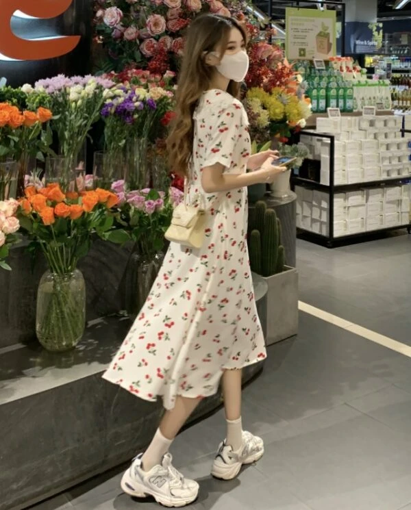 White Cherry Print Dress | Jeongyeon - Twice 8 White Cherry Print Dress | Jeongyeon - Twice - Image 6