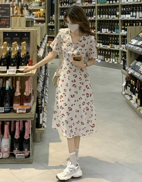 White Cherry Print Dress | Jeongyeon - Twice 5 White Cherry Print Dress | Jeongyeon - Twice - Image 3