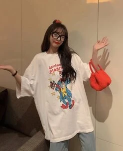 White Clown Print Oversized T-Shirt | Beomgyu - TXT -Diva s Closet White Clown Print Oversized T Shirt Beomgyu TXT 13 600x735 1