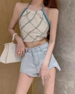 White Diamond Pattern Halter Top | Jihyo - Twice -Diva s Closet White Diamond Pattern Halter Top Jihyo Twice 4 600x750 1