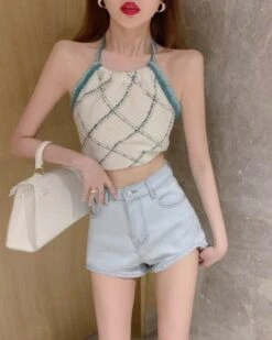 White Diamond Pattern Halter Top | Jihyo - Twice -Diva s Closet White Diamond Pattern Halter Top Jihyo Twice 6 600x750 1