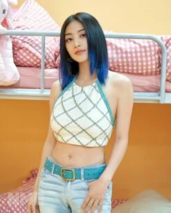 White Diamond Pattern Halter Top | Jihyo - Twice -Diva s Closet White Diamond Pattern Halter Top Jihyo Twice scaled 600x750 1