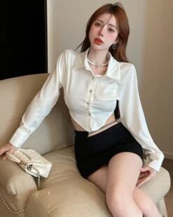 White Irregular Edge Cropped Shirt | Joy - Red Velvet -Diva s Closet White Irregular Edge Cropped Shirt Joy Red Velvet 4 600x750 1