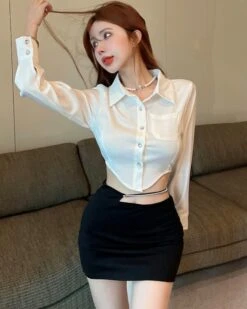 White Irregular Edge Cropped Shirt | Joy - Red Velvet -Diva s Closet White Irregular Edge Cropped Shirt Joy Red Velvet 5 600x750 1
