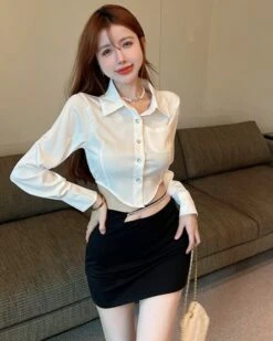 White Irregular Edge Cropped Shirt | Joy - Red Velvet -Diva s Closet White Irregular Edge Cropped Shirt Joy Red Velvet 8 600x750 1
