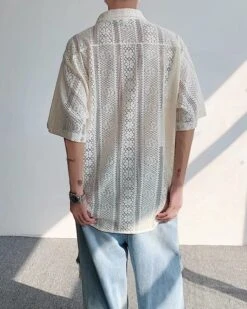 White Lace Button-Down Short Sleeves Shirt | Mingi - ATEEZ -Diva s Closet White Lace Butto Down Short Sleeves Shirt Mingi ATEEZ 10