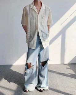 White Lace Button-Down Short Sleeves Shirt | Mingi - ATEEZ -Diva s Closet White Lace Butto Down Short Sleeves Shirt Mingi ATEEZ 3