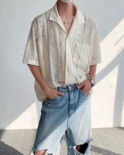 White Lace Button-Down Short Sleeves Shirt | Mingi - ATEEZ -Diva s Closet White Lace Butto Down Short Sleeves Shirt Mingi ATEEZ 5