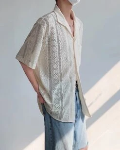 White Lace Button-Down Short Sleeves Shirt | Mingi - ATEEZ -Diva s Closet White Lace Butto Down Short Sleeves Shirt Mingi ATEEZ 7