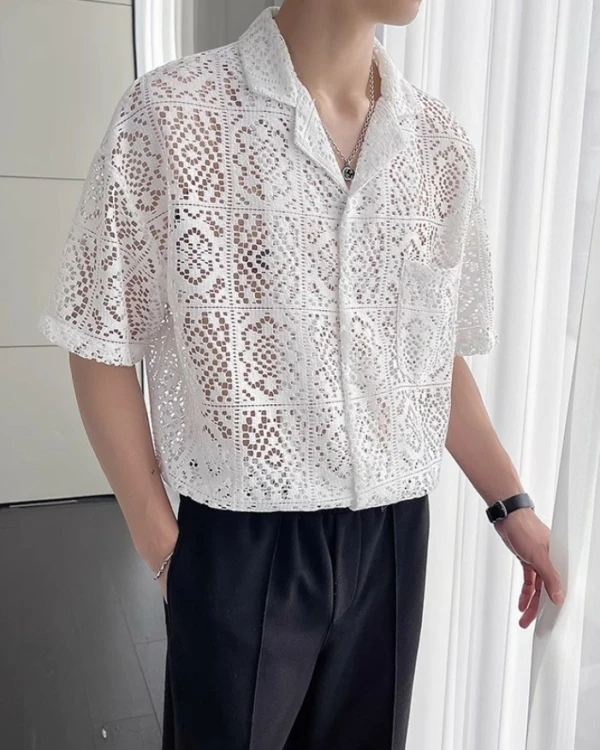 White Lace Short Sleeves Shirt | Jay - Enhypen 7 White Lace Short Sleeves Shirt | Jay - Enhypen - Image 5