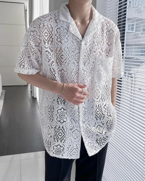 White Lace Short Sleeves Shirt | Jay - Enhypen 3 White Lace Short Sleeves Shirt | Jay - Enhypen