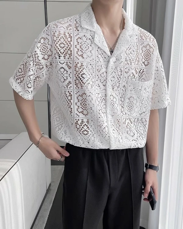 White Lace Short Sleeves Shirt | Jay - Enhypen 4 White Lace Short Sleeves Shirt | Jay - Enhypen - Image 2