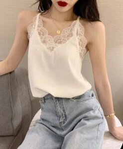 White Lace-Trimmed Camisole | Rose - BlackPink