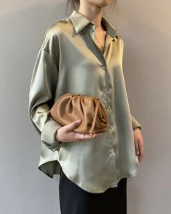 White Loose Satin Shirt | Joshua - Seventeen -Diva s Closet White Loose Satin Shirt Joshua Seventeen green 1 600x750 1