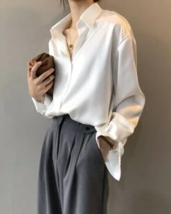 White Loose Satin Shirt | Joshua - Seventeen -Diva s Closet White Loose Satin Shirt Joshua Seventeen white 3 600x750 1