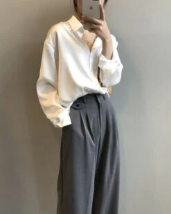 White Loose Satin Shirt | Joshua - Seventeen -Diva s Closet White Loose Satin Shirt Joshua Seventeen white 4 600x750 1