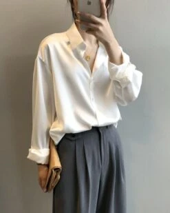 White Loose Satin Shirt | Joshua - Seventeen -Diva s Closet White Loose Satin Shirt Joshua Seventeen white 5 600x750 1