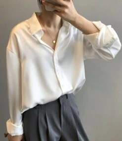 White Loose Satin Shirt | Joshua - Seventeen -Diva s Closet White Loose Satin Shirt Joshua Seventeen white 6 600x698 1