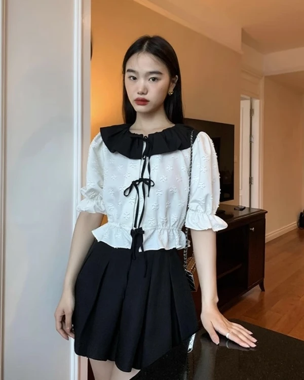 White Puff Sleeves Blouse With Black Collar | Wendy - Red Velvet 5 White Puff Sleeves Blouse With Black Collar | Wendy - Red Velvet - Image 3