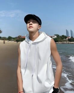 White Sleeveless Vest Hoodie | Dino - Seventeen -Diva s Closet White Sleeveless Vest Hoodie Dino Seventeen 2