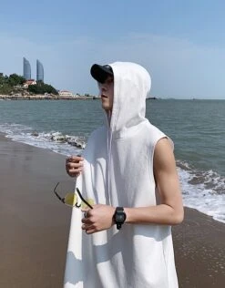 White Sleeveless Vest Hoodie | Dino - Seventeen -Diva s Closet White Sleeveless Vest Hoodie Dino Seventeen 3