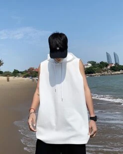 White Sleeveless Vest Hoodie | Dino - Seventeen -Diva s Closet White Sleeveless Vest Hoodie Dino Seventeen 4