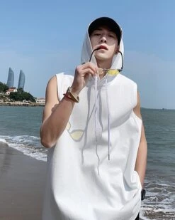 White Sleeveless Vest Hoodie | Dino - Seventeen -Diva s Closet White Sleeveless Vest Hoodie Dino Seventeen 5