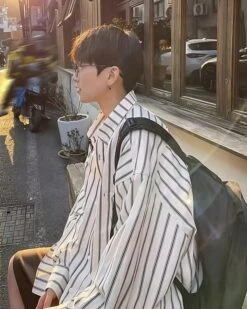 White Striped Oversized Collared Shirt | Jaehyuk - Treasure -Diva s Closet White Striped Oversized Shirt Jaehyuk Treasure 2 600x750 1