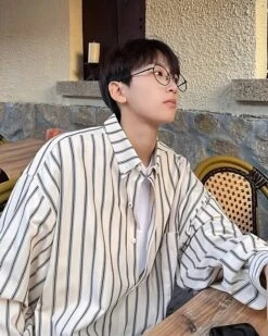 White Striped Oversized Collared Shirt | Jaehyuk - Treasure -Diva s Closet White Striped Oversized Shirt Jaehyuk Treasure 5 600x750 1