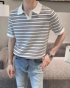 White Striped Polo Shirt | Key - SHINee -Diva s Closet White Striped Polo Shirt Key SHINee 1