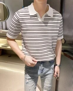 White Striped Polo Shirt | Key - SHINee -Diva s Closet White Striped Polo Shirt Key SHINee 2