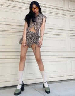 Black Irregular Plaid Top | Winter - Aespa -Diva s Closet Winter Aespa Irregular Plaid Blouse 10 600x771 1