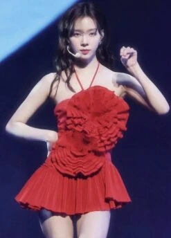 Red Flower Embellished Ruffled Dress | Winter - Aespa -Diva s Closet Winter Aespa Red Flower Embellished Ruffled Dress 1 600x836 1