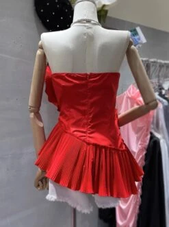 Red Flower Embellished Ruffled Dress | Winter - Aespa -Diva s Closet Winter Aespa Red Flower Embellished Ruffled Dress 6