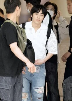 White See-Through Knit Polo Shirt | Xiumin - EXO -Diva s Closet Xiumin EXO White See Through Knit Polo Shirt 1